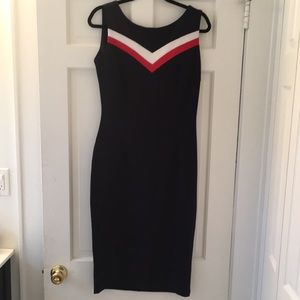 High-neck navy blue sleeveless dress. Vintage inspired.